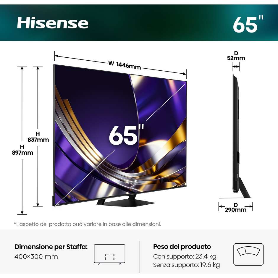 Hisense 65U7S PRO Smart TV Mini LED 4K 165Hz 65" ```